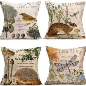 Set of 4 Cotton Linen Square Decorative Throw Pillow Cases 18"x18"